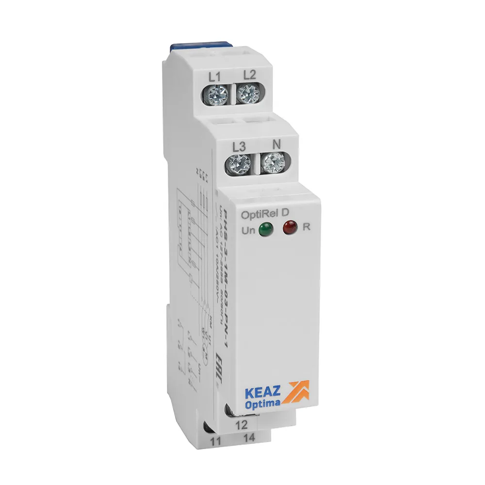Реле контроля фаз КЭАЗ OptiRel D PHS-3-1M-03-PN-1 чередования обрыва фаз 3Ф+N 1СО